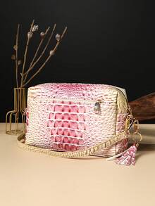 New Style Fashionable Crocodile Print Crossbody Bag, Women's Colorful Gradient Crocodile Print Small Square Bag - 13#pink+yellow - View 4