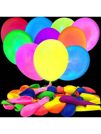 10/300/50/100pcs UV Neon Glow Balloons, Blacklight Fluorescent Latex Neon Balloons For Glow Party, Halloween Decoration