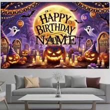 1 Striscione personalizzabile con nome per festa di Ognissanti, sfondo fotografico per festa di compleanno di Ognissanti, striscione con testo personalizzato, decorazione da tavolo per torta, da parete domestica o all'esterno