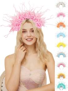 1Pc Feather Headbands For Women Double Sided Foam Flower Crown Headband Wide Hairband Flower Headpiece For Wedding Party Halloween