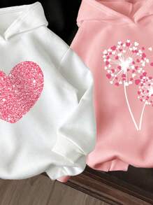 3pcs/Set Toddler Heart Graphic Warm Hooded Sweatshirts - Multicolor - View 4