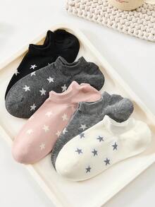 3/5 paires de chaussettes montantes femme motif étoile mignon couleur unie, convient pour le port quotidien, toutes saisons, livraison aléatoire
