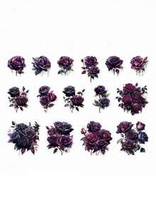 YANJI 30 张/包复古玫瑰花卉贴纸，适用于剪贴簿、创意美学贴纸、礼物、DIY 装饰、个性化贴纸剪贴簿学校用品 - 紫色 - 查看 9