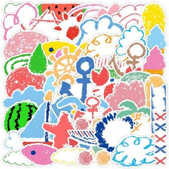 50 件蜡笔涂鸦贴纸乙烯基贴纸剪贴簿、日记本、笔记本电脑、保险杠、滑板、水瓶、电脑、手机、卡通、安全帽、汽车贴纸