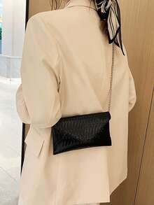 Women's Fashion Simple Versatile One Shoulder Diagonal Crossbody Square Envelope Bag, Solid Color, Large Capacity, Suitable For Shopping, Wallet, Purse, Young Women, College Students, Newcomers, White Collar. Ideal For Office, University, Work, Business, Commuting, Outdoor Activities, Travel And Picnics , Old Money - Black - View 5