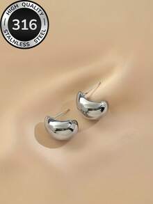 Pendientes de gota chapados en oro de 18K de acero inoxidable para mujeres, de baja alergia, antidecoloración, cómodos y versátiles, minimalistas y elegantes, adecuados para uso diario o fiestas, joyería de moda de alta calidad, regalo ideal para mujeres - Plateado - Ver 3