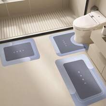 3-Piece Super Absorbent Bathroom Mat Set - Non-Slip Machine Washable Rugs For Bath, Shower  Toilet, U-Shaped Contour, Rectangular Mats With HOME Design, Durable Microfiber Floor Covers, Fits Bathroom, Hotel, Dorm - Màu xanh lam - Xem 2