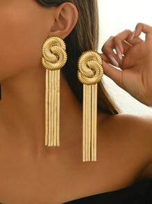 1 Pair Stylish Asymmetrical Long Tassel Drop Earrings, European Fashion Elegant Versatile