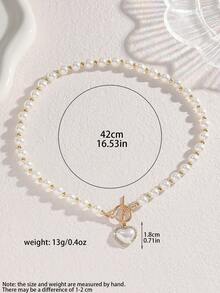 1 件优雅心形珍珠项链，情侣、新娘、婚礼、派对、日常佩戴的珠宝礼物，时尚高端配饰 - 精緻百搭珍珠項鍊 - 查看 4