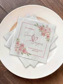 20-500 pièces Serviettes de mariage personnalisées, serviettes de cocktail en papier personnalisées avec motifs floraux, serviettes jetables blanches à 3 épaisseurs pour bar, enterrement de vie de jeune fille, fiançailles, anniversaire, mariage, baptême, inoffensives à utiliser et toucher, idéales pour les décorations de fête et la décoration de mariage, serviettes de fête personnalisées, Poetcore, Amour éternel, BridalCore - Blanc - Voir 2