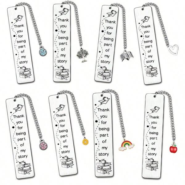 Schulanfang Lesezeichen & Rucksack Anhänger, minimalistische Buchstaben Accessoires aus Edelstahl, Geschenke zum Lehrertag, geeignet für tägliches Lesen