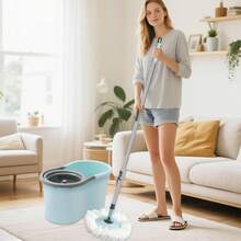 Spin Mop And Bucket With Wringer Set, 360° Spinning Mop Bucket System With 3 Microfiber Mop Replacement Heads, Adjustable Handle For Floor Cleaning (Light Blue) - Baby Blue - View 2