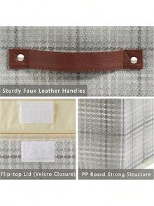 Storage Boxes With Lid Cotton Linen Fabric Storage Bins Organizer Container Decorative Collapsible Washable Shelf Baskets Faux Leather Handles For Home Bedroom Closet (Black, Small Size)