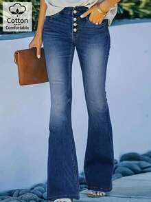 Damen sexy anliegende lässige schwarze Denim Schlaghose, elegante stretchige schlankende Glockenbodenjeansn für Herbst und Winter