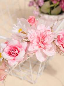 1 pièce Bandeau de couronne de fleurs de luxe baroque européenne et américaine, accessoire de coiffure de couronne de fleurs en soie pour costumes de séance photo