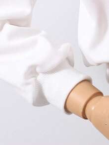 少女卡通印花圆领长袖上衣和牛仔裤套装 - 白色 - 查看 4