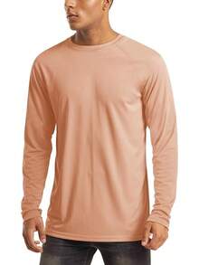 Men's Long Sleeve Shirts UPF 50+ UV Sun Protection Athletic Shirts For Hiking Running Workout Rash Guard-2025 - Apricot - View 1