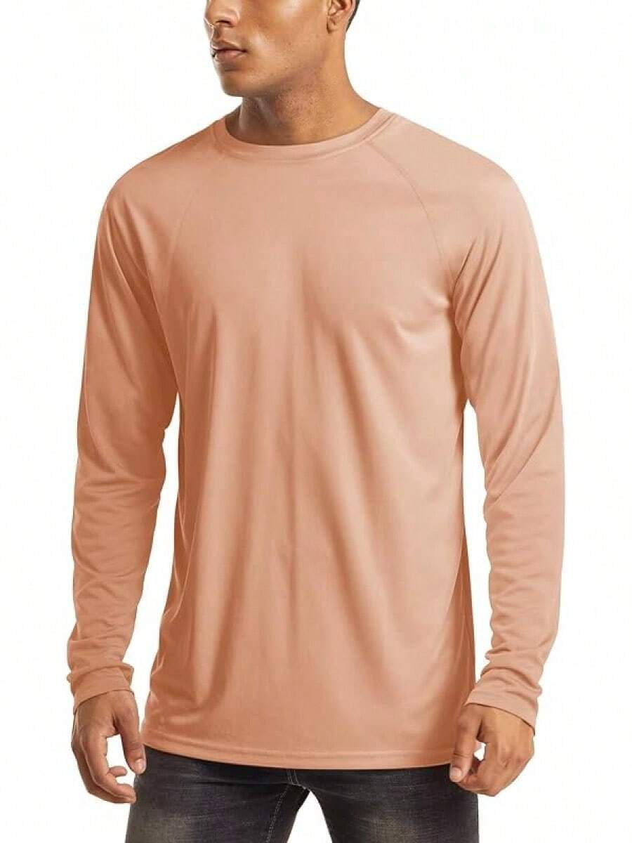 Men's Long Sleeve Shirts UPF 50+ UV Sun Protection Athletic Shirts For Hiking Running Workout Rash Guard-2025 - Apricot - View 1