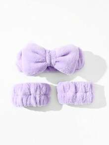 Conjunto de 1 faixa de cabelo e pulseiras para cuidados com a pele, faixa de cabelo macia para spa e maquiagem, ideal para lavar o rosto, faixa de cabelo suave para mulheres, item essencial para viagens e escola, acessório fofo para cabelo e cuidados com a pele, perfeito para fantasias de Halloween, presente de aniversário atencioso para mulheres e presente de Natal. - Roxa - Ver 15