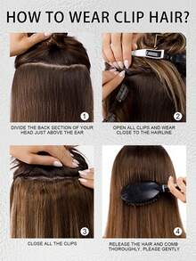 100% 巴西真人发编织 5 个夹入式接发，无缝，自然直发，非常适合长发加长，头发加长|直发质地|自然发型，编织头发 - S60 - 查看 9