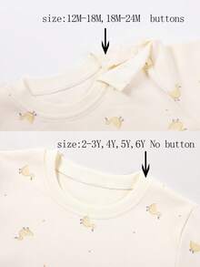 2 piezas/set Pijama de manga larga con estampado de pato de algodón de dibujos animados Thick para niños pequeños, adecuado para ropa de estar en casa y ropa exterior, primavera y otoño