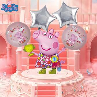Peppa Pig 5pcs Cute  Cartoon Aluminum Foil Balloons, Party Theme Decoration Balloons Set