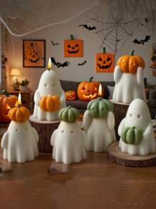 Molde de silicona con diseño lindo de fantasma sosteniendo una calabaza, molde para velas de aromaterapia de interior, decoración artesanal y regalos, molde de yeso y resina - Blanco - Ver 10