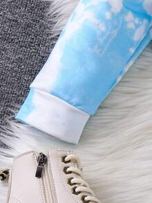 3-Piece Girls' Street Style Tie-Dye Print Long Sleeve Hoodie, Camisole And Pants Set, Autumn/Winter - Blue - View 10