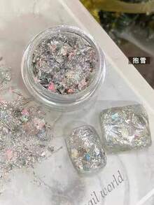 4片/套 全息美甲箔片闪粉，4种颜色，3D闪粉铝箔，金银色美甲闪粉，美甲产品，镜面闪粉，亚克力美甲设计闪粉（4盒）