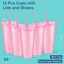 12 Pcs Reusable Glitter Cups With Lids And Straws 24 Oz Plastic Tumbler Iced Coffee Cup Travel Mug Party Cups For Smoothie Juice Birthday Sleepover Party Supplies For Girls(Light Pink) - 1 - Xem 3