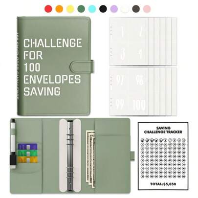 KKC 100 Envelopes Saving Challenge, A5 Money Saving Budget Binder With Cash Envelopes, Savings Challenge Planner Book, Easy And Fun Way To Save $5,050,Money-Saving Notebook, Multifunctional Wallet, Save Yourself A Sum Of Money