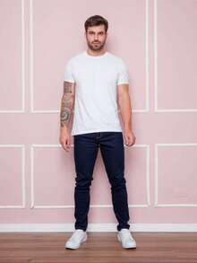 Men's Basic Jeans With Elastane And Pockets Direct From The Factory - Navy Blue - View 3