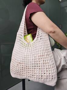 1 Túi đeo vai thời trang đan móc hở dành cho nữ; Túi xách thường ngày dành cho nữ; Túi đan móc đơn giản; Túi mua sắm dành cho nữ, Quà tặng Ngày của Mẹ, Túi xách cho mẹ, Túi tốt nghiệp, Túi đi làm cho thanh thiếu niên, Cặp sách cho trường đại học và trung học, Lý tưởng cho các hoạt động ngoài trời, du lịch và trở lại trường, Halloween, Ba lô đựng đồ di động cho Giáng sinh, Túi tote đi biển đan móc, Túi xách nữ Summer Aesthetics, Túi đi làm. - Màu be - Xem 7