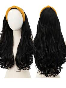 24 英寸头带假发卷发头带假发合成天然耐热纤维波浪假发适合女性女孩 - 棕色 - 查看 7