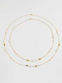 2 件优雅仿珍珠流苏吊坠长项链，时尚金属金色项链，适合女士，适合派对、聚会、郊游、正式场合 - 金色 - 查看 2