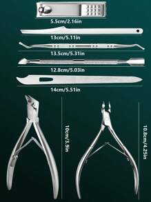 7 件套不锈钢嵌甲和老茧去除套装 - 无味美甲和修脚套装，无需电源，便携式收纳盒 - 銀色 - 查看 3