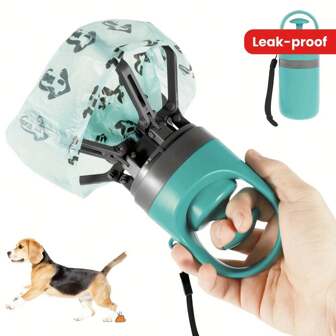 Portable Dog Poop Scooper With Bag Dispenser - Durable Plastic, Teal, Claw Design For Efficient Waste Pickup, Includes Leak-Proof Bags, Ideal For Outdoor Use