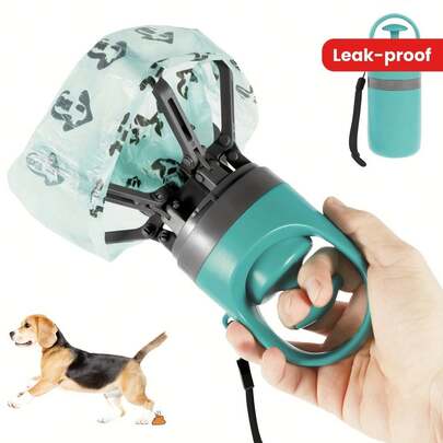 Portable Dog Poop Scooper With Waste Bag Dispenser - Durable Plastic Material, Blue-Green Color, Claw-Shaped Design For Efficient Waste Pickup, Includes Leak-Proof Trash Bags, Ideal For Outdoor Use