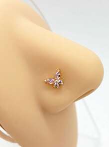 1pc Light Luxury Elegant Butterfly Style L Rod Nose Stud Micro Inlay Zirconia Piercing Nose Stud Ladies Girls Gift Jewelry
