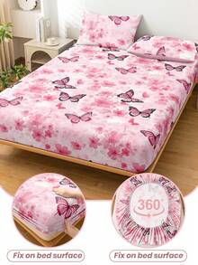 1件蝴蝶图案床裙，床垫保护罩，粉色床罩，床单，舒适家纺，透气防起球床垫保护罩，床罩，家居装饰，卧室/宿舍床裙，适合所有床型 - 单人床、双人床、大号床、特大号床，四季皆宜，可机洗，防尘防滑，不含枕头和枕套，非常适合作为节日礼物，情人节风格 - 彩色 - 查看 6