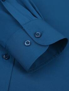 1 Pc Classic Mens Solid Business Shirt Slim Fit Button Down Office Work Formal Casual Wear Essential - Xanh đậm - Xem 4