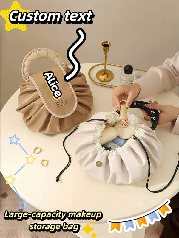 Customization Large Capacity Drawstring Makeup Bag - Portable Travel Toiletry Organizer With Thickened PU Waterproof Coating