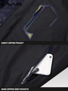 Cavva 男士冬季保暖内衬夹克 防水防风 多口袋滑雪外套 徒步露营登山滑雪 - 黑色 - 查看 6