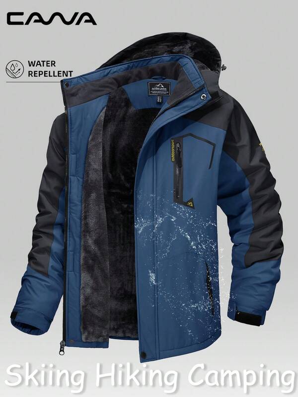 Cavva Kurtka męska zimowa z podszewką z polaru, wodoodporna, wiatroszczelna, ciepła, z wieloma kieszeniami, kurtka narciarska, piesze wycieczki, kemping, wspinaczka