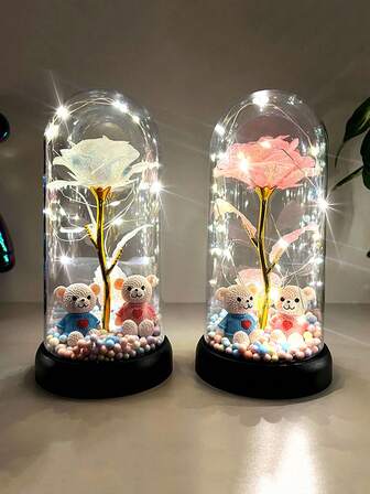 1pc Colorful Rose Luminous Flower Plastic Cover Gift For Women, Perfect Gift For Valentine's Day, Christmas,New Year Day, Mother's Day, Birthdays, Anniversaries & Weddings!(Excluding The Battery)