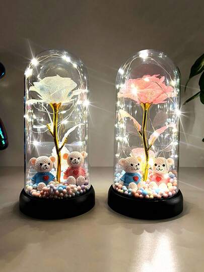 1个彩色发光玫瑰花塑料保护壳，是情人节、圣诞节、新年、母亲节、生日、周年纪念日和婚礼等场合送给女性的完美礼物（不含电池）