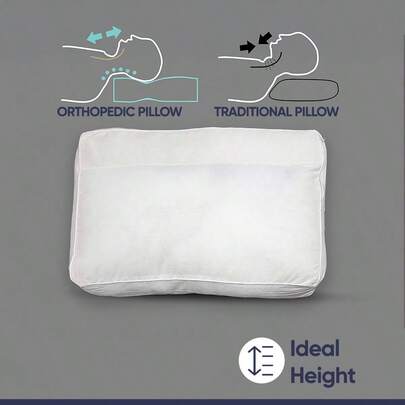 Orthopedic Support Pillow – 40x60x10 Cm – Microfiber Fabric With Ergonomic Design – White Piped Edges – Neck And Shoulder Pain Relief – Breathable, Durable & Washable – Made In Turkey