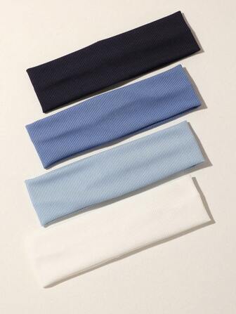 4 piezas Diademas deportivas azul medianoche sencillas para mujer, versátiles para uso casual, fitness, accesorios de moda para el cabello de uso diario, accesorios escolares, otoño universitario, vacaciones, atuendos elegantes de mujer, bufanda, pañuelo suave para la cabeza