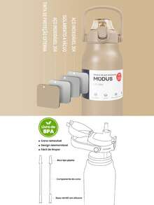 1700ml Stainless Steel Travel  Bottle With Vacuum Insulation White For Coffee Water With Handle Camping And Trail MODUS - Màu be - Xem 3