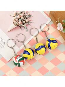 1 件时尚 3.8 厘米足球/排球 PVC 钥匙扣，PVC 排球钥匙扣配件，商务排球礼品，沙滩球运动员礼物，男女学校汽车配件可爱哥特 Y2k - 彩色 - 查看 3